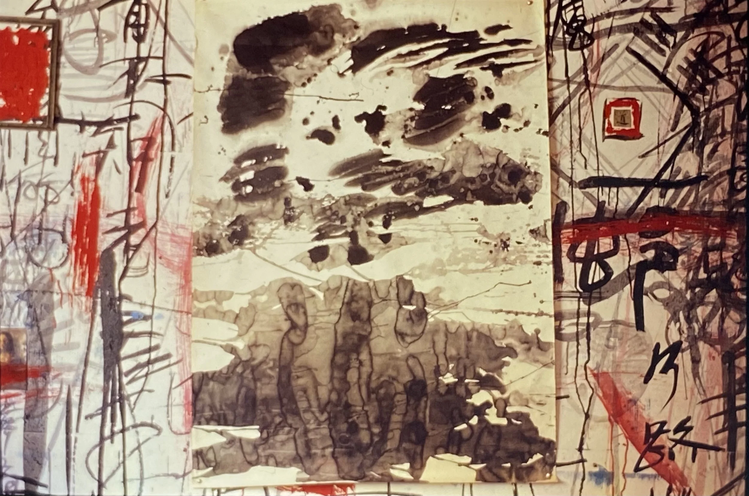 俞晓刚 Yu Xiaogang 
水彩 水墨 Ink and Watercolor on Paper (己焚烧 It was burned)
910 x 1020 
1986  Xiamen