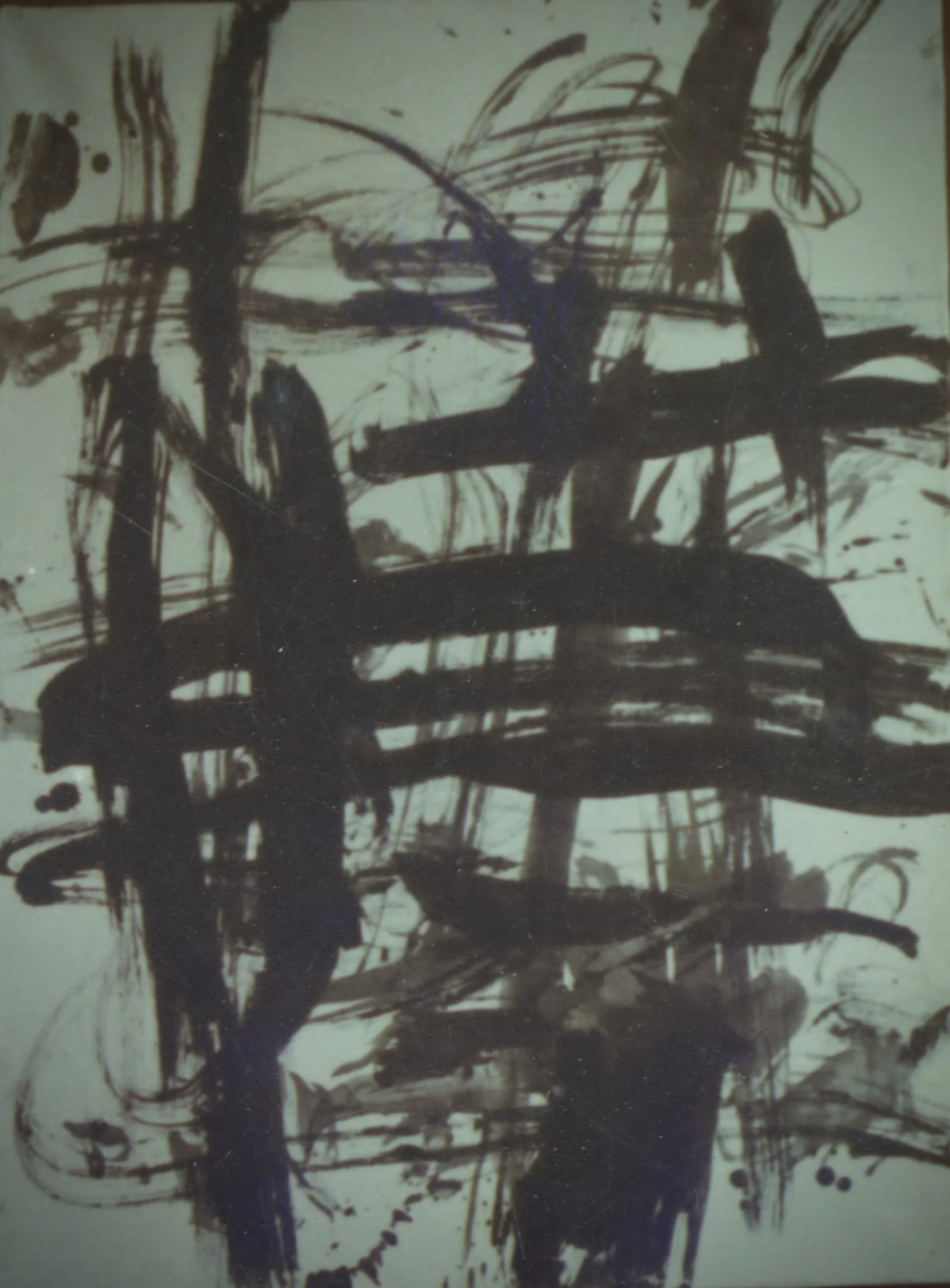 俞晓刚 Yu Xiaogang 
油画 水墨 Ink and oil on Canvas  (己焚烧 It was burned) 1986
1000 x 1300 mm 