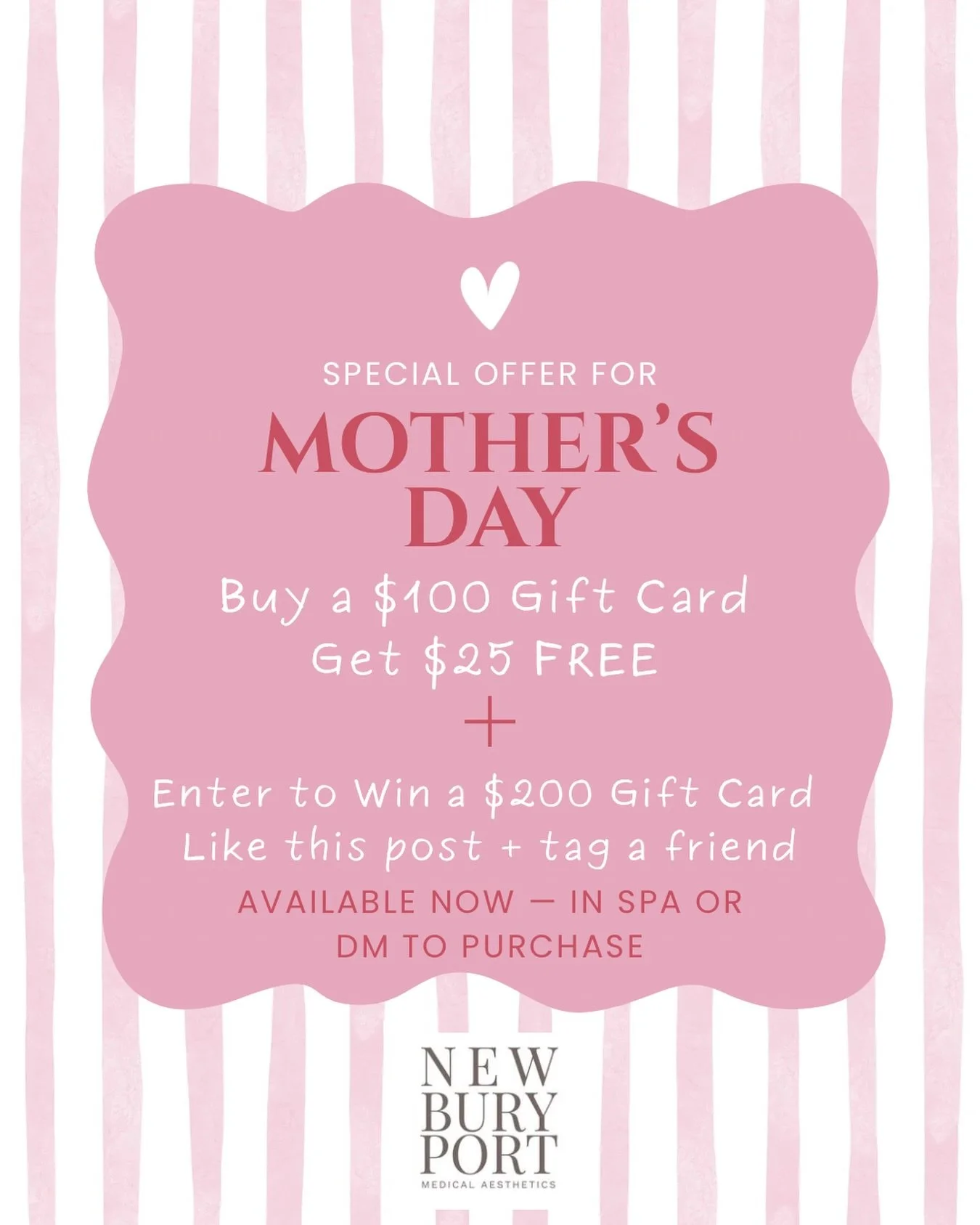 The perfect gift for Mom&hellip; and maybe something for you too 👀✨

For a limited time:
Buy a $100 gift card, get $25 FREE 🤍

Whether it&rsquo;s for facials, laser, injectables, or skincare, let her choose exactly what she wants (because she deser