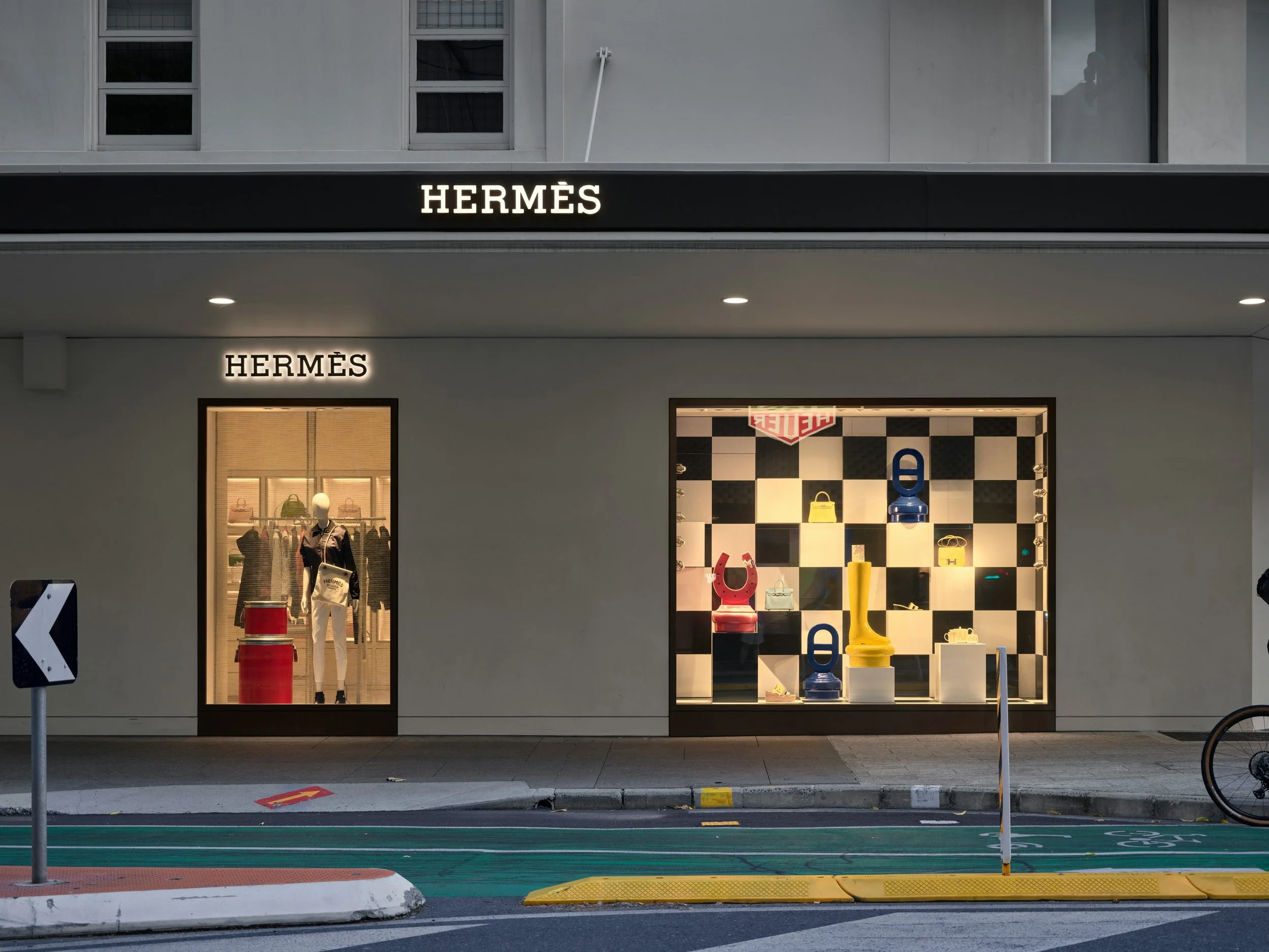 Outside of a Hermes shopping center.
