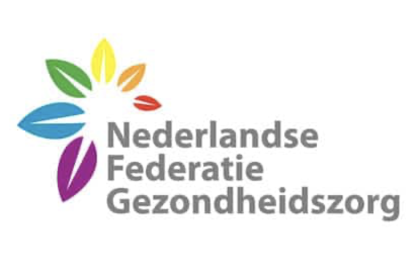 Logo of the Netherlands Federation of Healthcare with colorful abstract flower design and black text