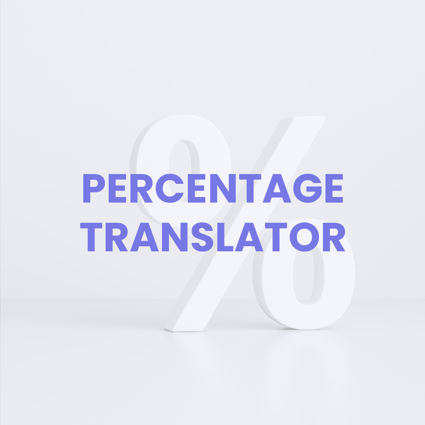 White 3D percentage sign with blue text reading 'Percentage Translator' over the symbol.