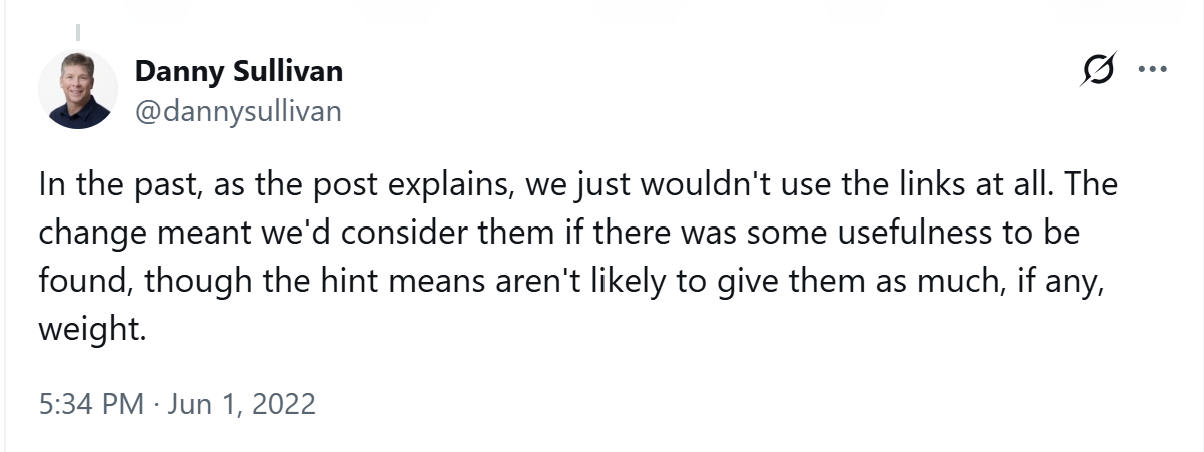 danny sullivan tweet abot Google update from 2022
