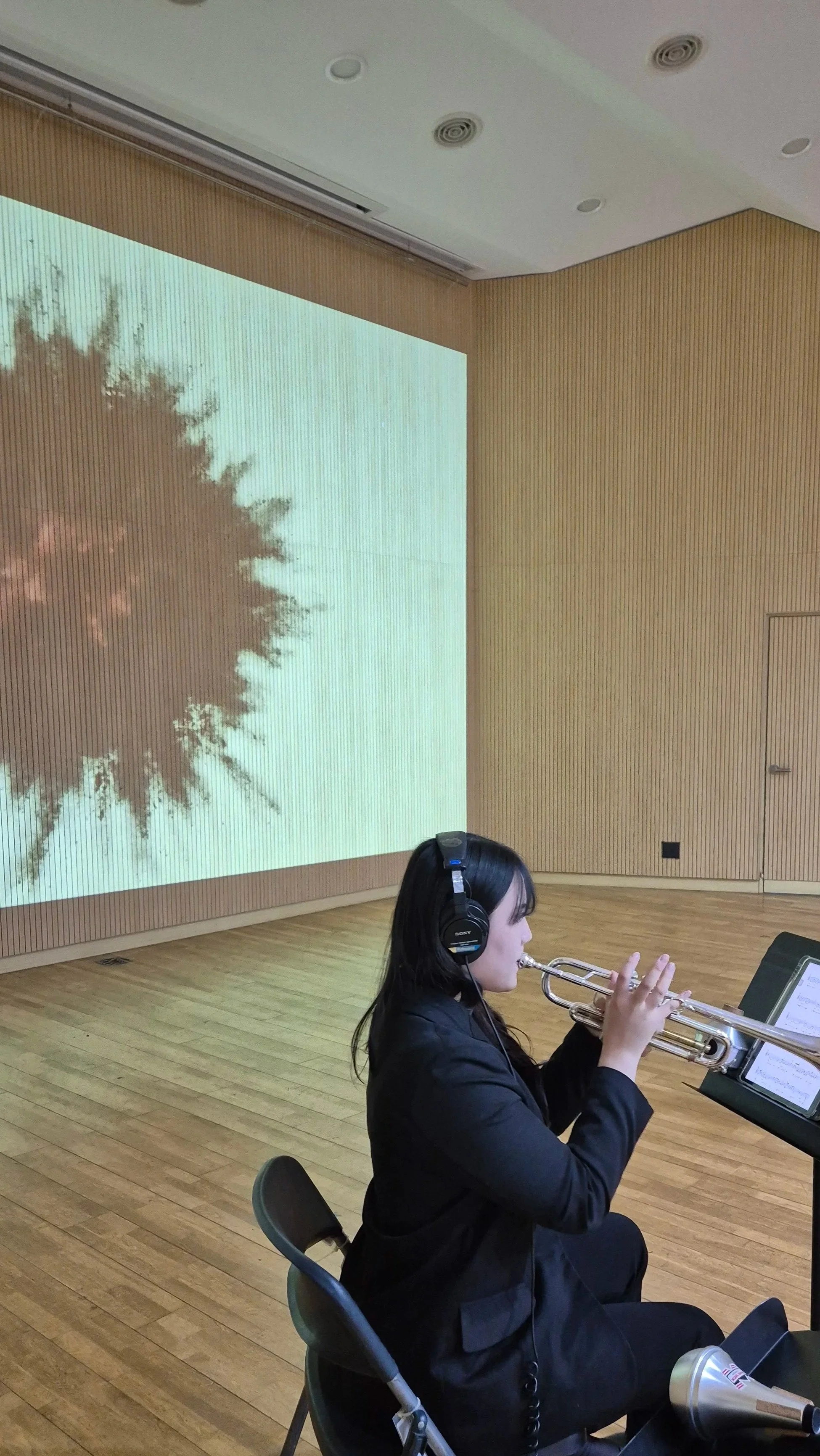 Trumpet and electronic music performance with visuals by Bongseob Kim (김봉섭), composer, presented at Chonnam National University New Music Day.