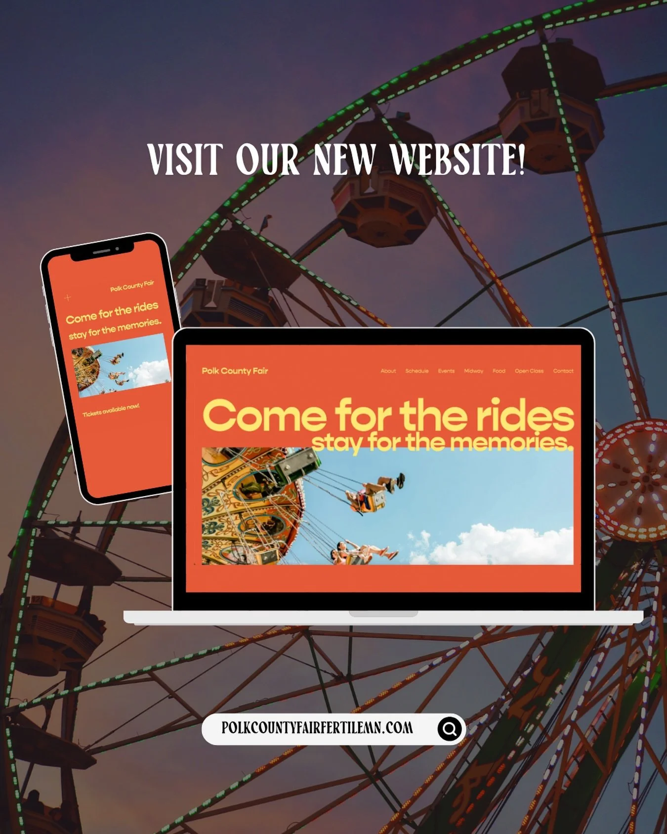 Our new website is LIVE! ⭐️ We revamped the site to make sure you have the best experience and everything you need to know about the fair. 

www.polkcountyfairfertilemn.com