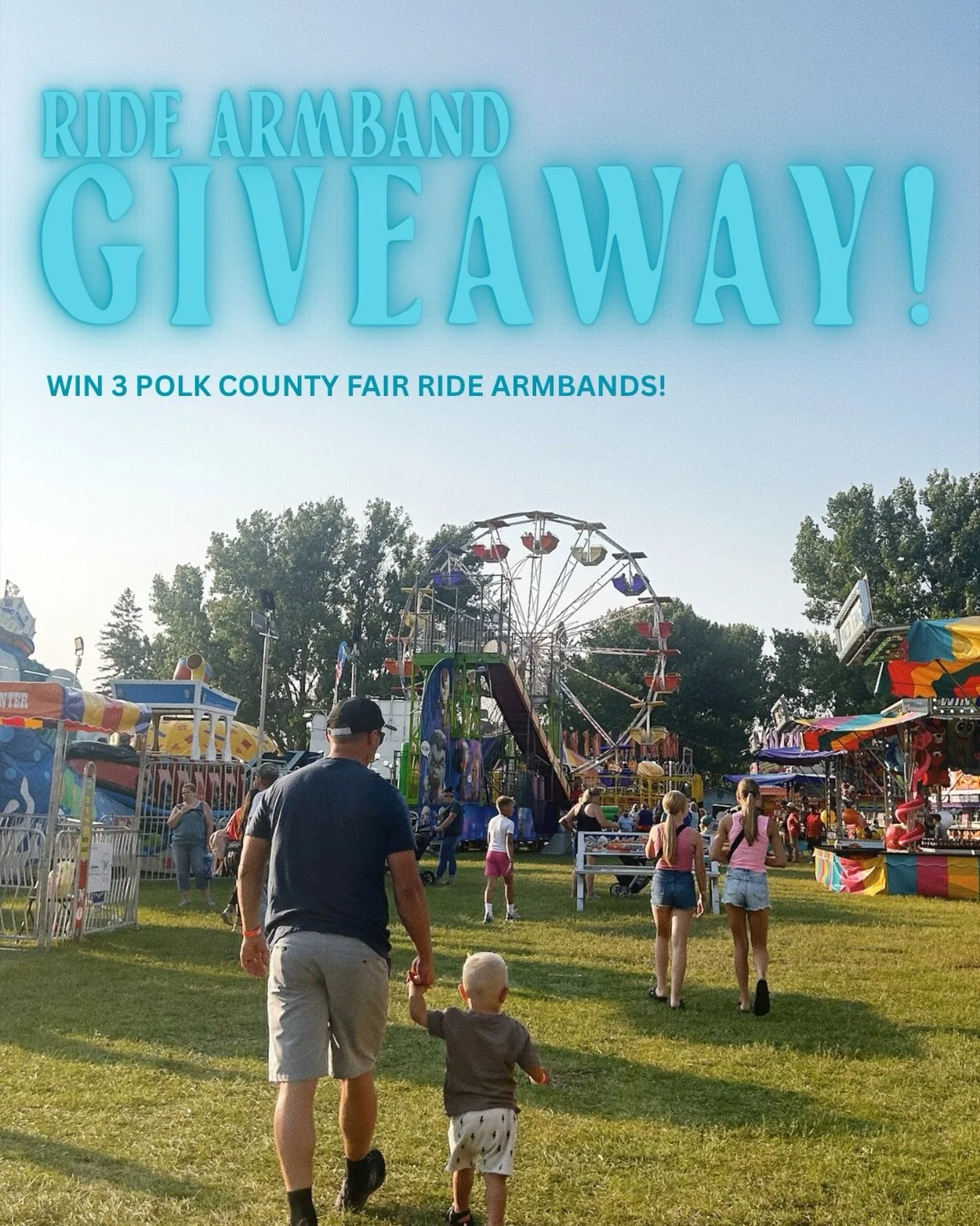 WANT TO WIN 3 POLK COUNTY FAIR RIDE ARMBANDS?! THIS IS YOUR CHANCE! 🎟️

How to enter ⬇️
1. Like this post
2. Tag who you&rsquo;ll take in the comments 
3. Follow us on Facebook or Instagram (bonus points for both!) 

Extra entries ⭐️
1. Repost this 
