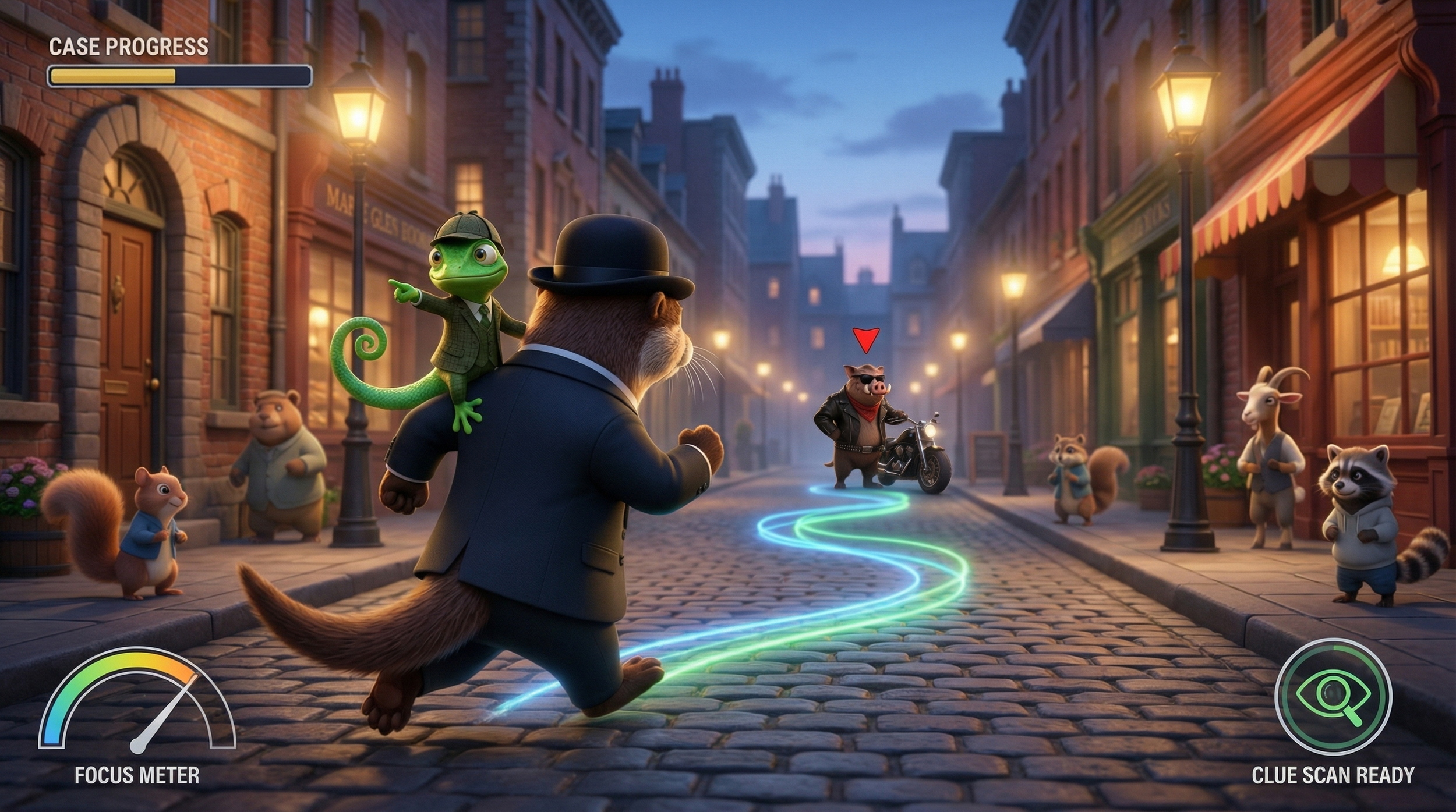 Sherlock Cromes mobile detective game Maple Glen clue finding adventure kids mystery video game concept