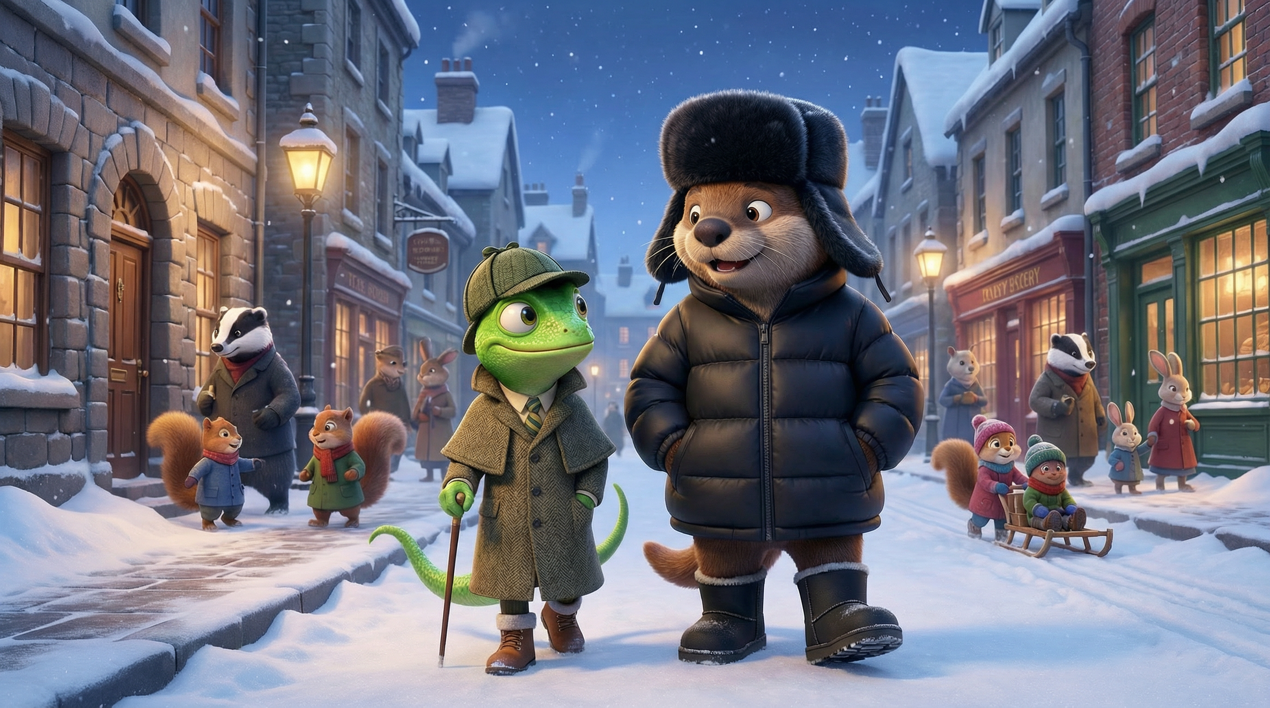 Sherlock Cromes Dr. Waterson and Maple Glen residents winter mystery scene animated kids detective series