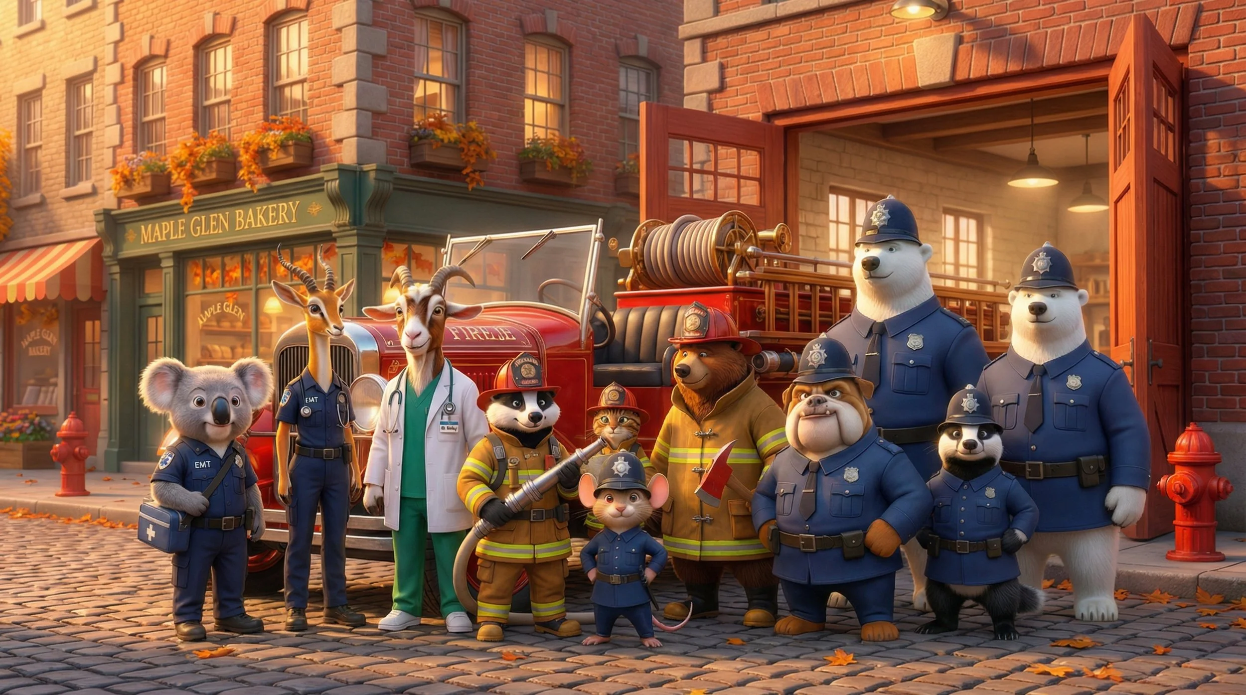Maple Glen First Responders full team police fire medical together Always Ready Always Watching Sherlock Cromes animated series