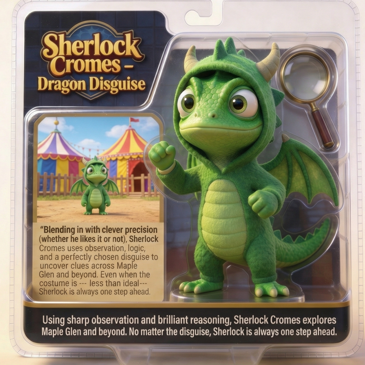 Sherlock Cromes chameleon detective action figure toy packaging collectible Maple Glen animated series licensed merchandise