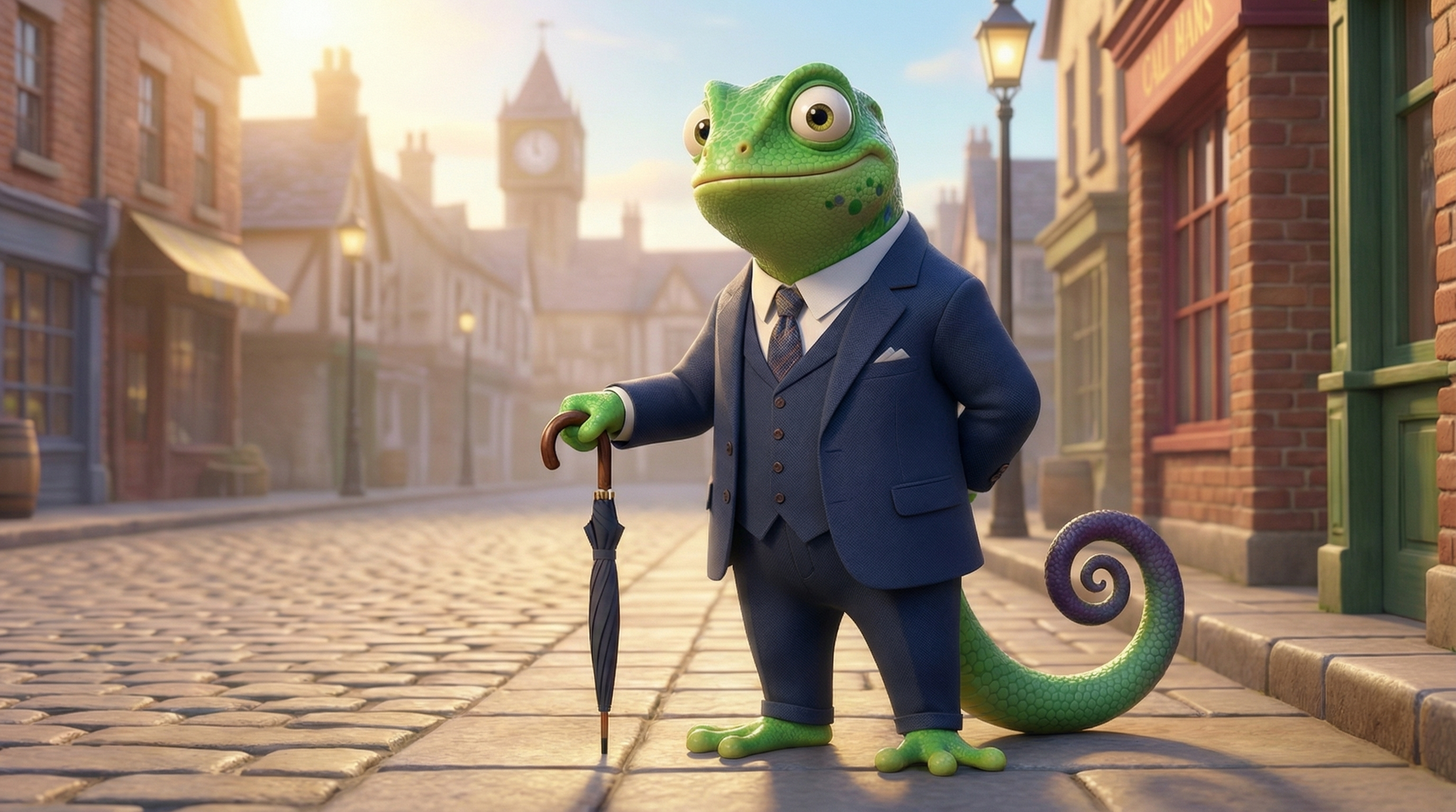 Mycroft Cromes chameleon strategic advisor Sherlock's brother Maple Glen blue suit umbrella animated mystery series