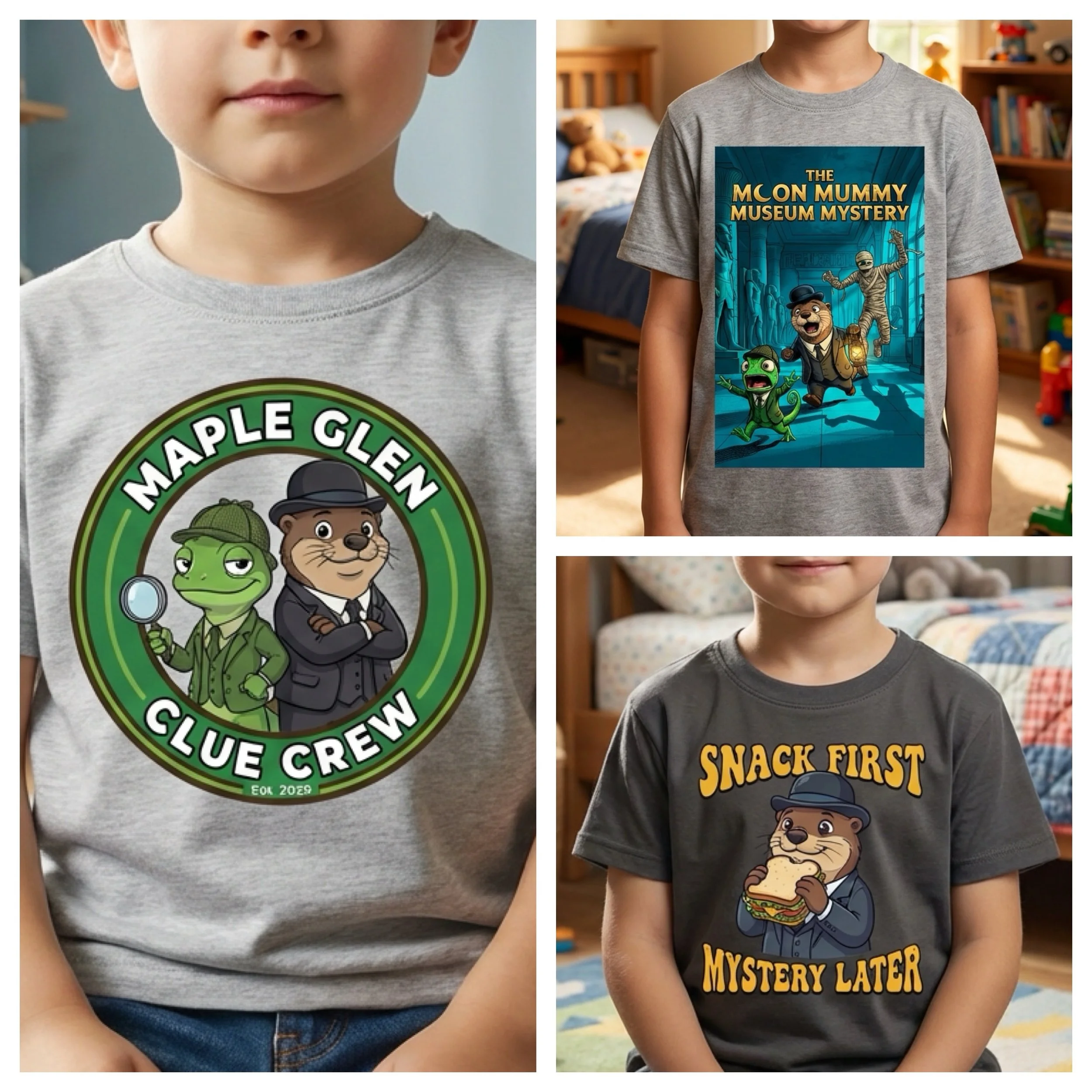 Maple Glen Clue Crew kids t-shirt Sherlock Cromes animated mystery series children's apparel merchandise