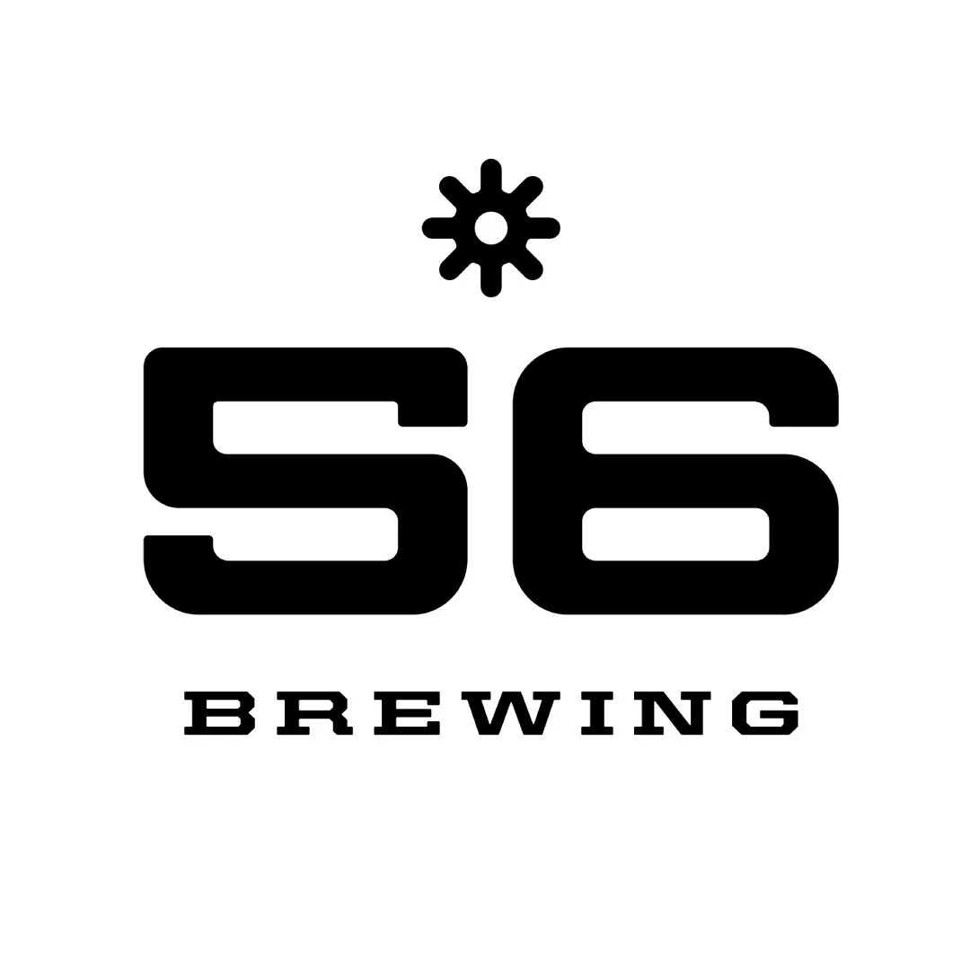Logo for 56 Brewing with large black number 56, a small snowflake above, and the word 'BREWING' below.