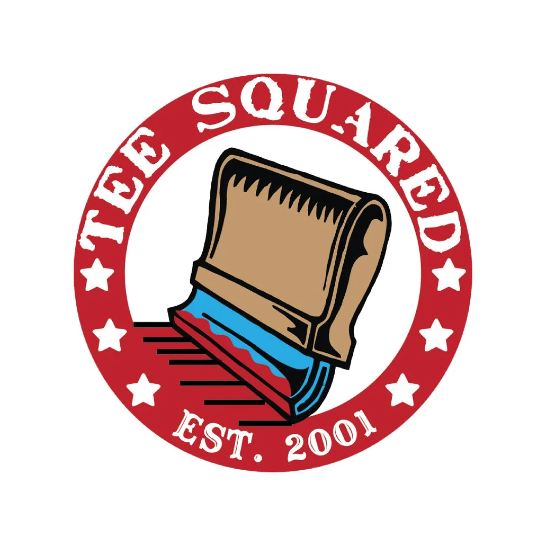 Logo of Tie Dye Sou.ared, featuring a stylized t shirt in a circle with red border, stars, and text 'Tie Dye Sou.ared' and 'Est. 2001'.