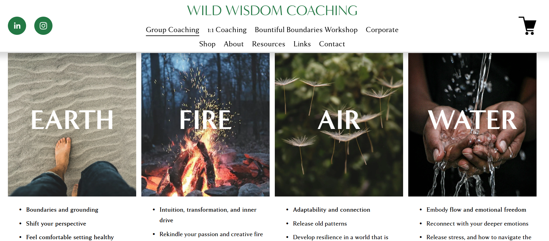One-page Squarespace website design for a wellbeing, therapy or coaching business