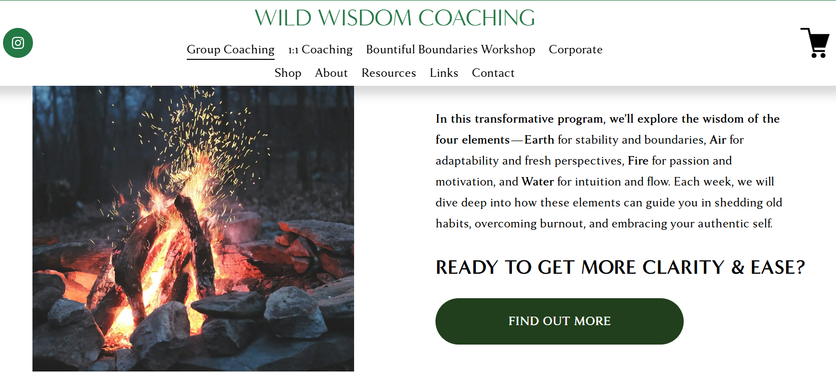 One-page Squarespace website design for a wellbeing, therapy or coaching business