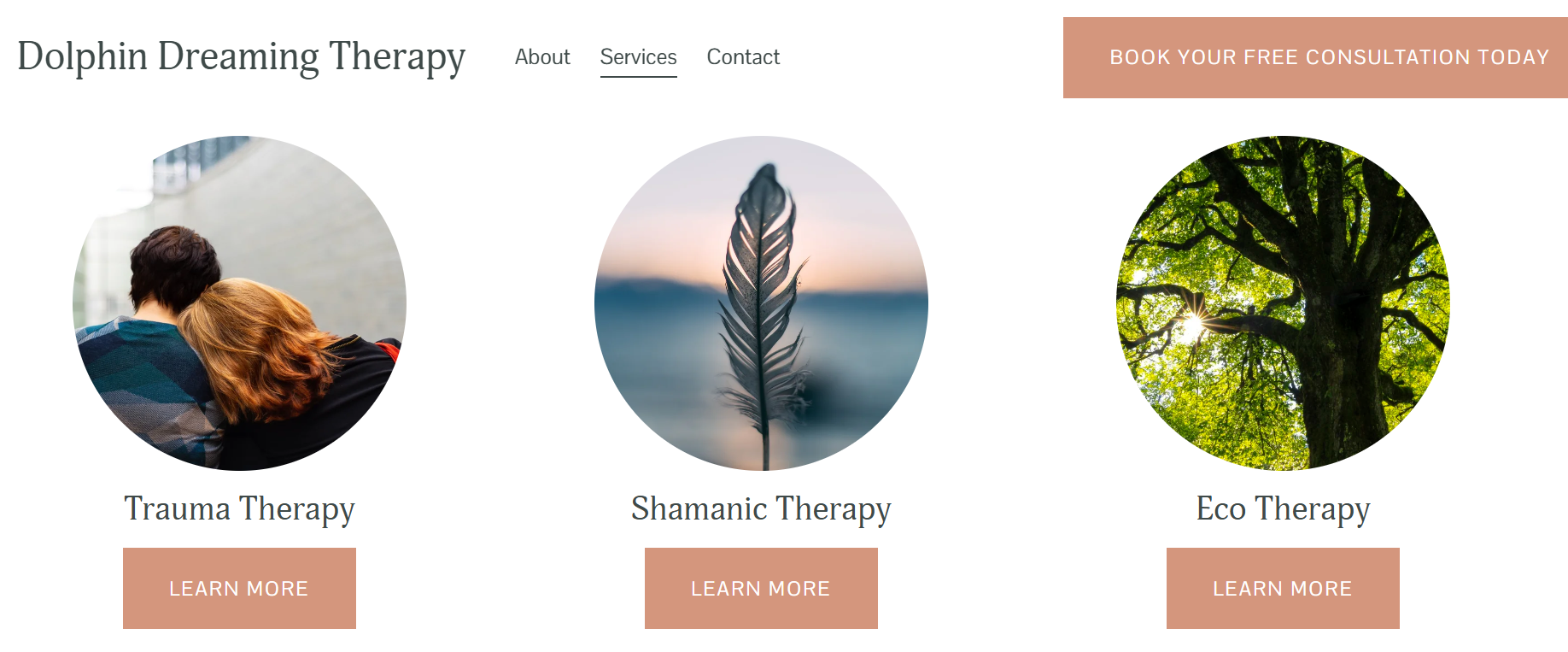 One-page Squarespace website design for a therapist, wellbeing or coaching business