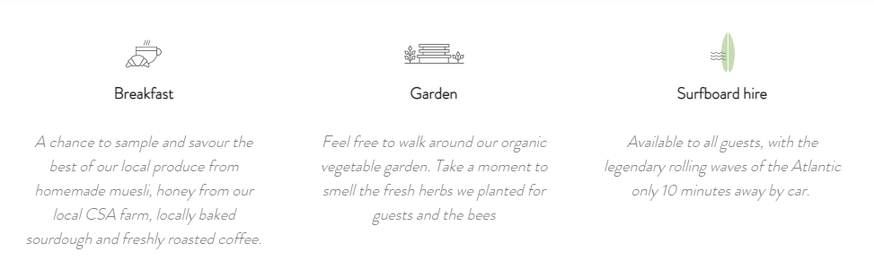 One-page Squarespace website design for a hospitality, airbnb, accommodation