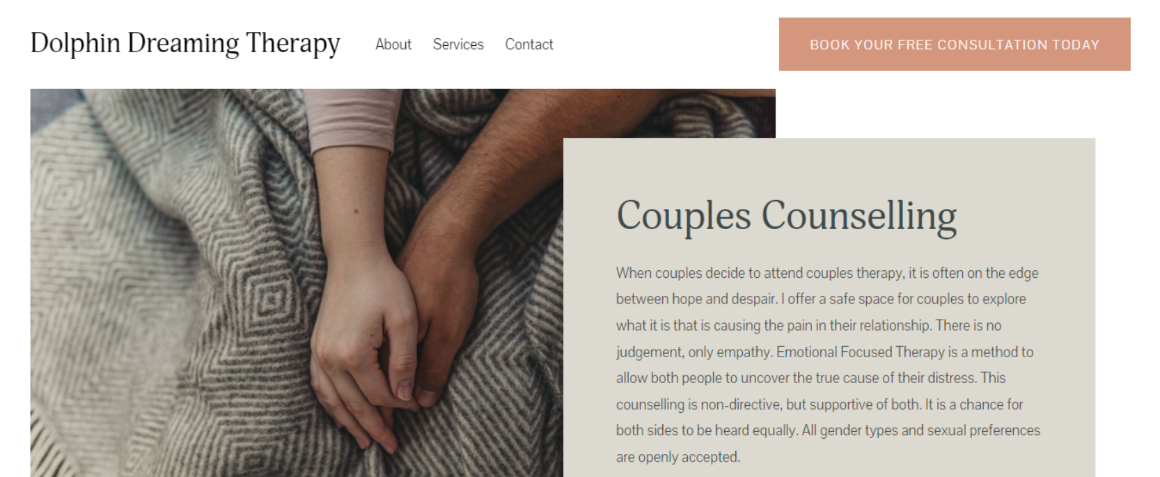 One-page Squarespace website design for a therapist, wellbeing, counselling or coaching business