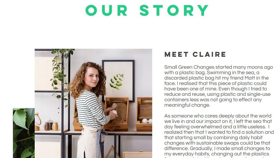 One-page Squarespace website design for a eco zero waste business