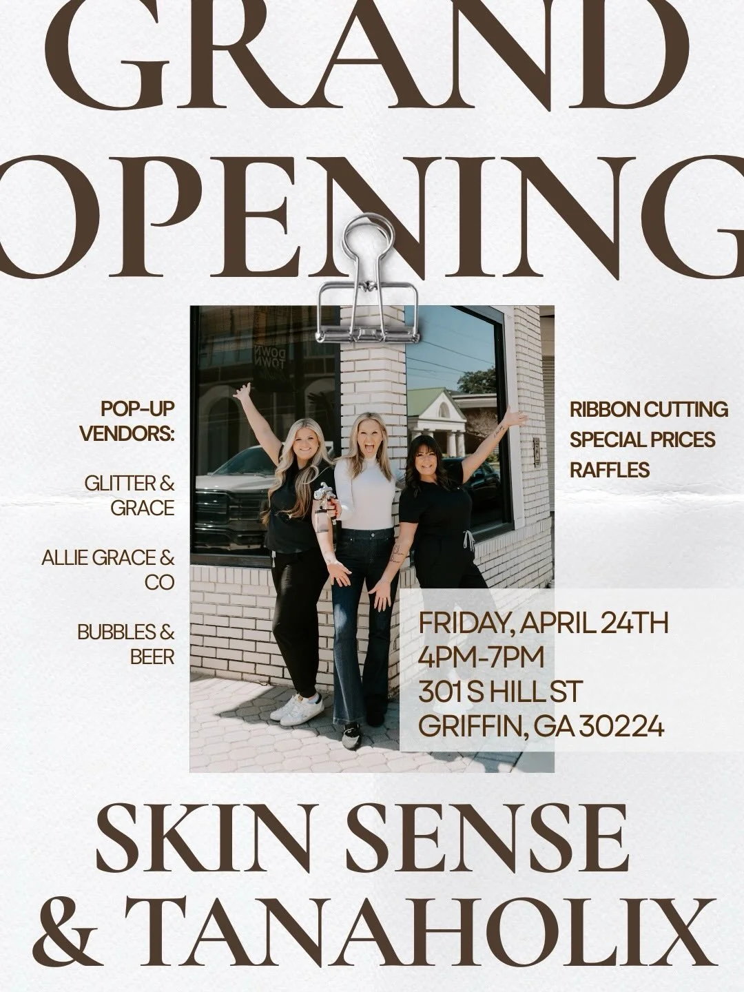 What&rsquo;s a grand opening without special pricing? ✨
We&rsquo;re celebrating with exclusive discounts, raffles, pop-ups, and all the Skin Sense &amp; Tanaholix touches you&rsquo;ve been waiting for.

This is your moment to book your favorites at o