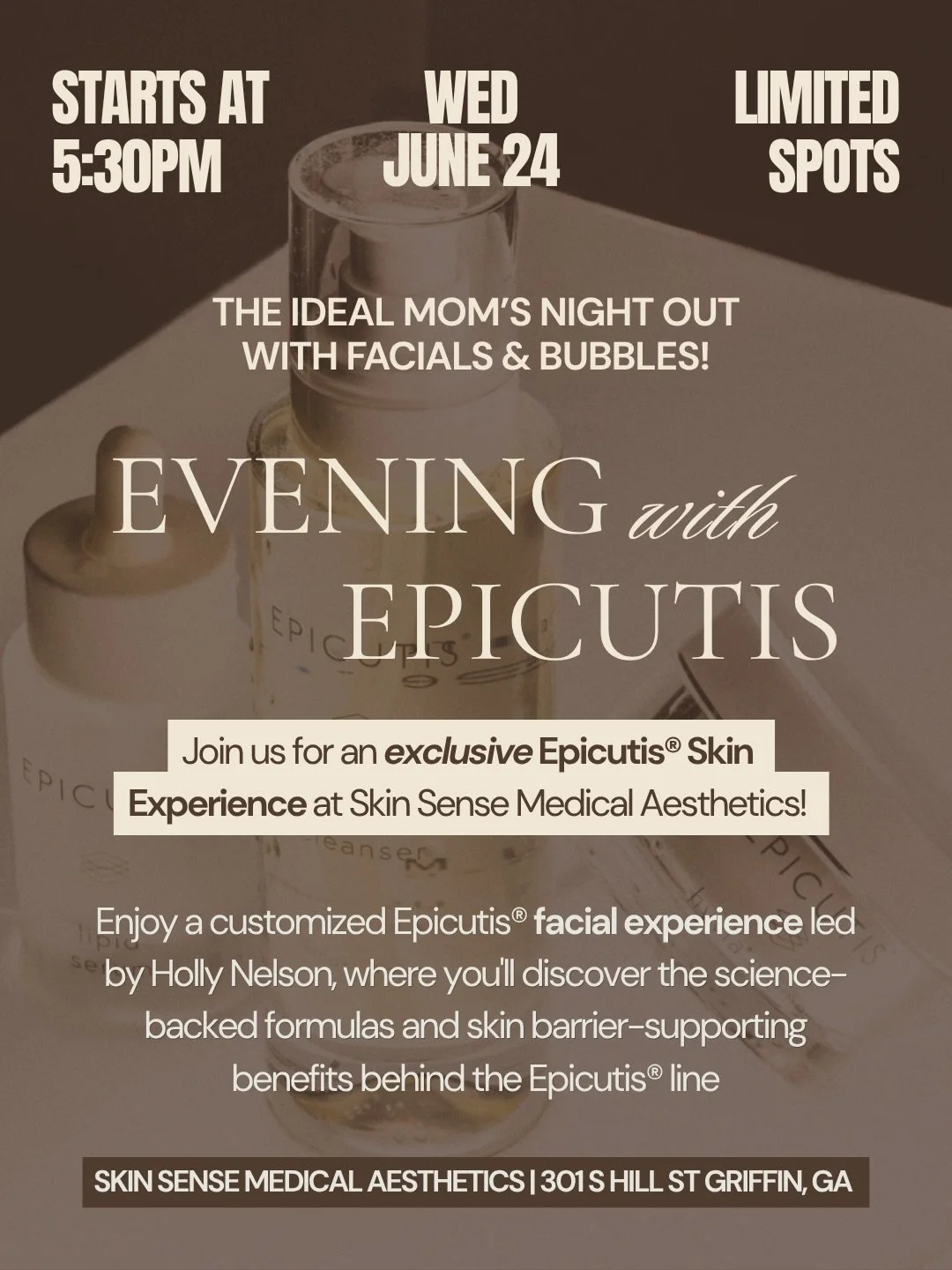 We are hosting an exclusive evening with Epicutis&reg; Skin Experience 🥂🧖🏼&zwj;♀️ Use the EventBrite link in our bio to reserve a spot for you and your bestie before they&rsquo;re gone! 

Think of it as the ultimate girls night or moms night out &