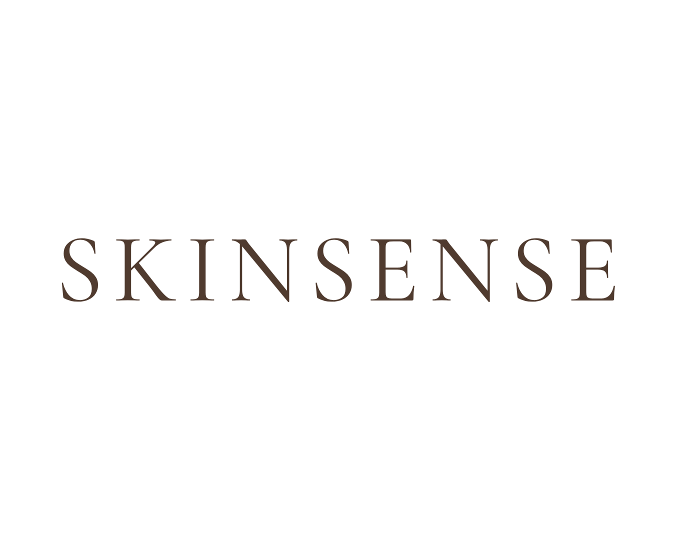 Skinsense logo with stylized leaf and branch design in black and brown colors.