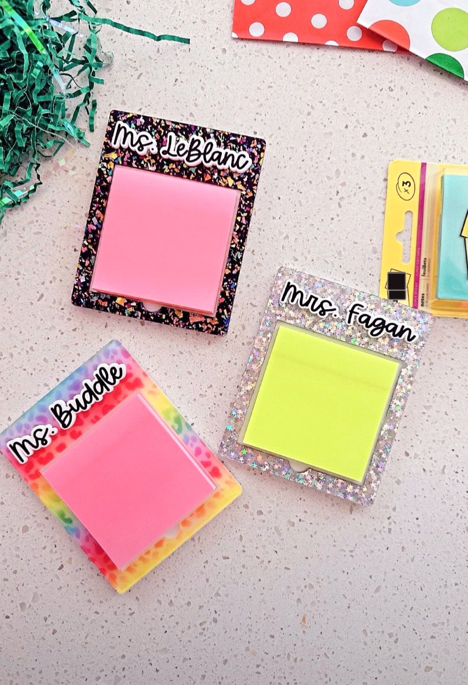 Personalized Sticky note holders for teachers/office gift