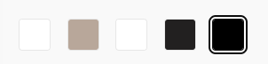 Color palette with five rectangles: white, beige, white, black, and black with a white outline.
