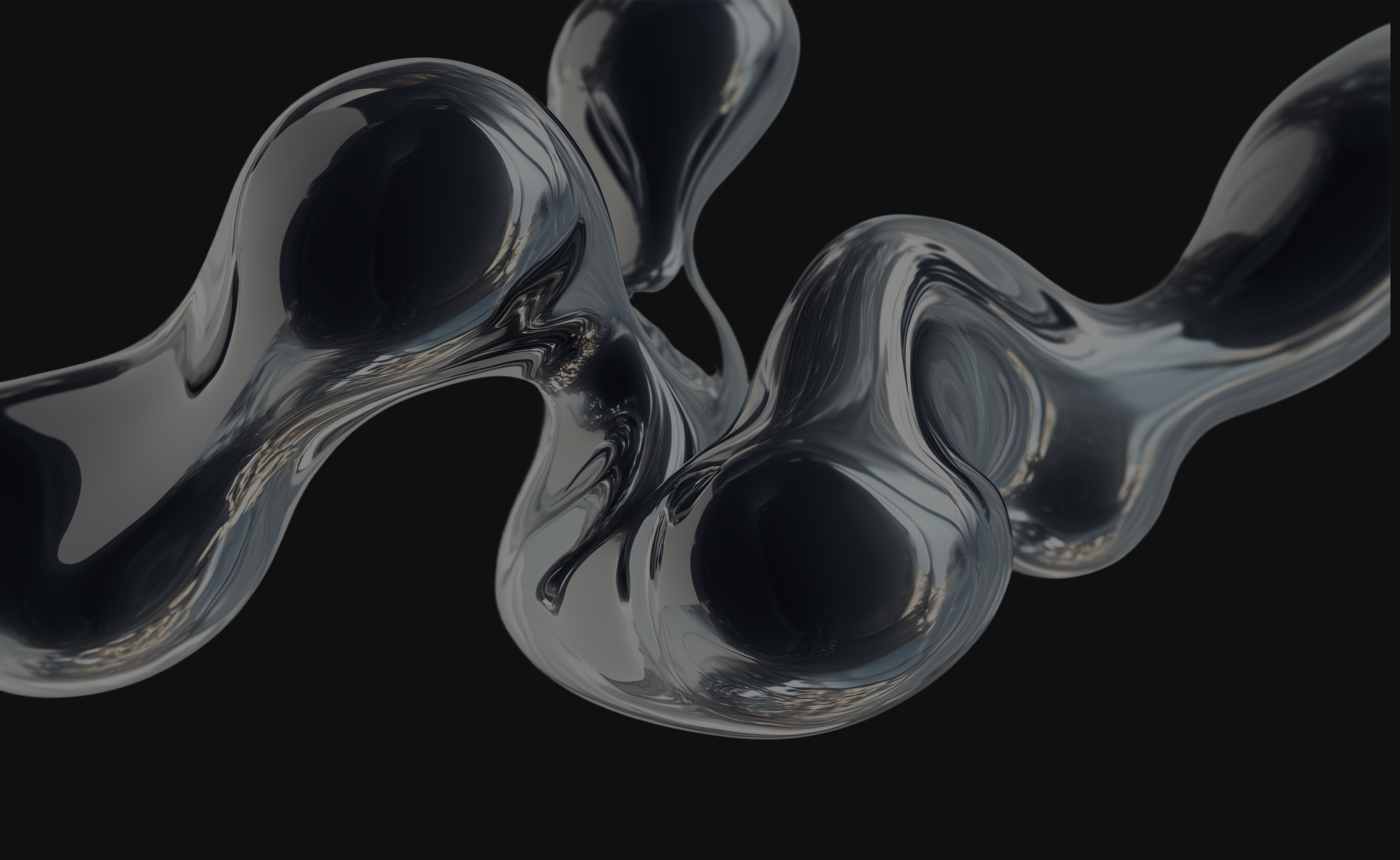 Abstract black and silver flowing liquid or smoke with a glossy, reflective surface on a dark background.