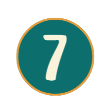 A teal circle with a cream number 7 in the center