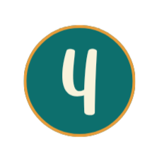 A teal circle with a cream number 4 in the center