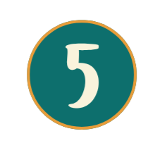 A teal circle with a cream number 5 in the center