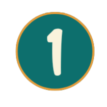 A teal circle with a cream number 1 in the center