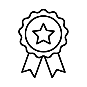 Line drawing of a ribbon award with a star in the center.