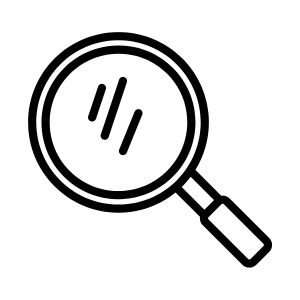 Magnifying glass with a circular lens and handle, illustrating a search or examination symbol.