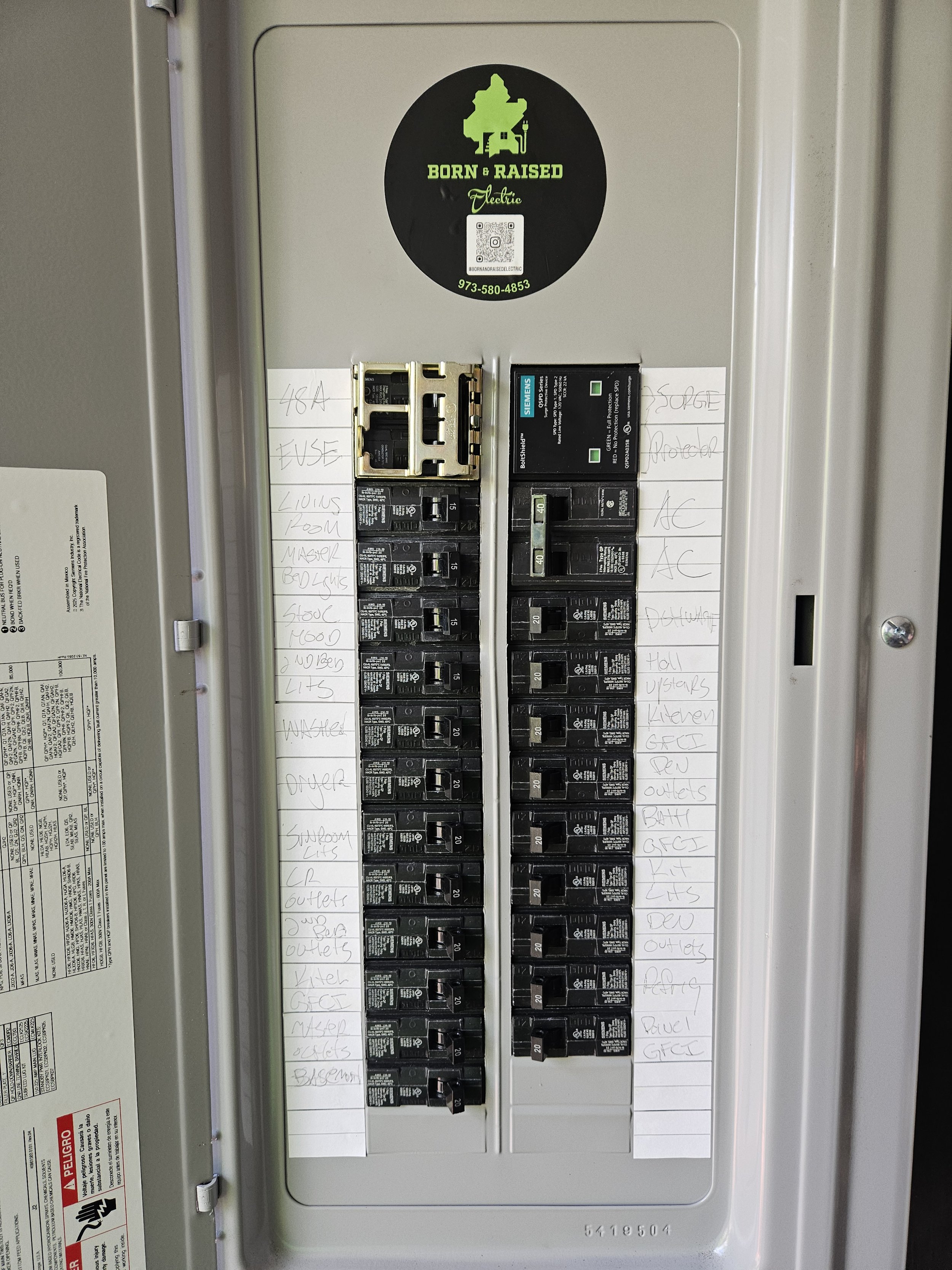 Upgraded Electrical Panel with Born & Raised Ekectric Logo