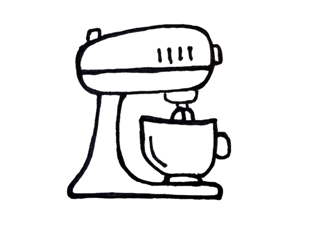 Geometric drawing of an outline square with sections divided by vertical, horizontal, and half circle lines.