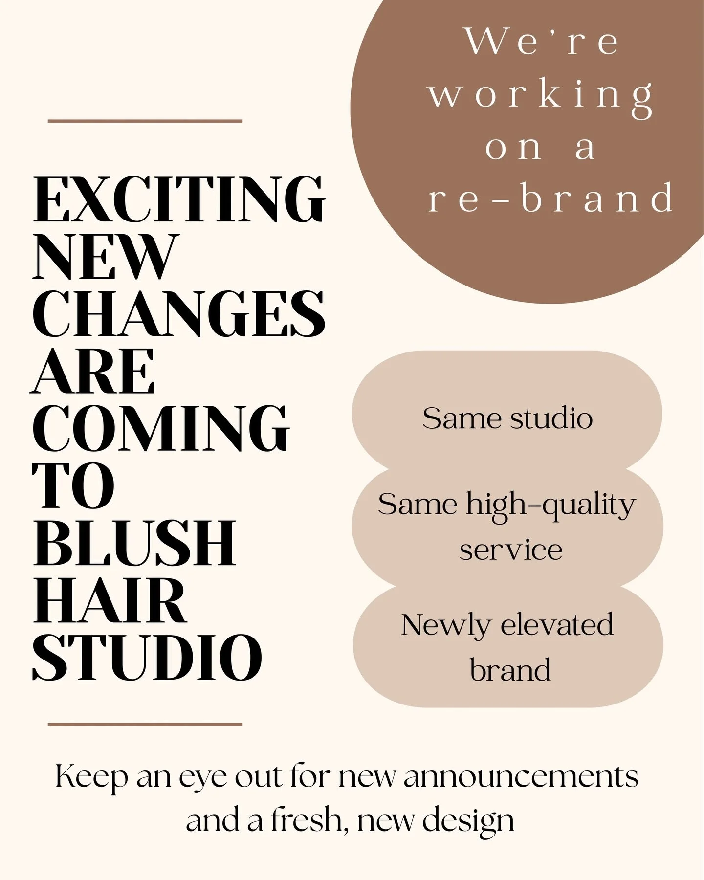 We&rsquo;ve been working behind the scenes to bring a new, elevated approach to your salon experience 🙌🏼
Same location, same studio, same stylist.
Keep an eye out for exciting new announcements like our new loyalty program and some behind the scene