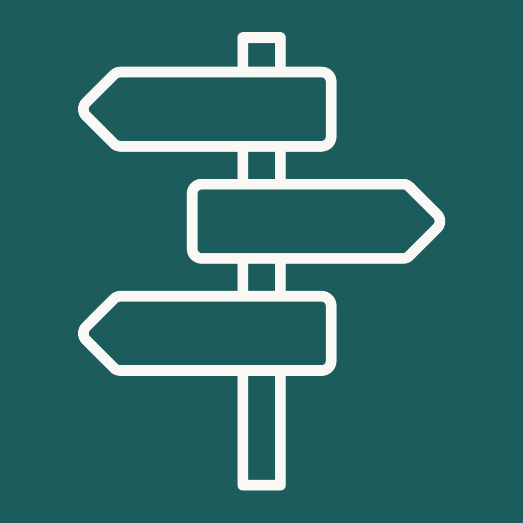 Simplified icon of a signpost with three blank directional arrows pointing left and right.