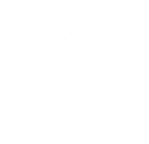 Icon of a house with a scale balanced inside, representing real estate or legal services.