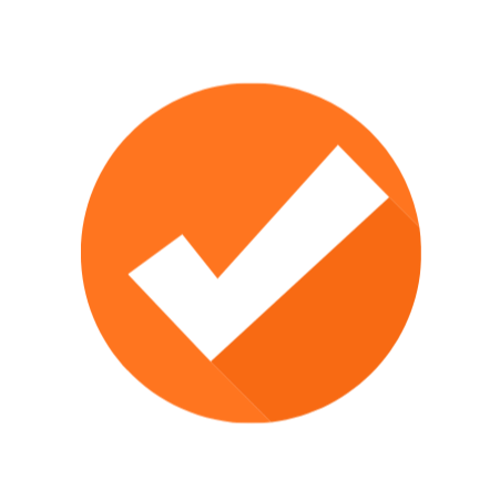 Orange circle with a black checkmark inside.