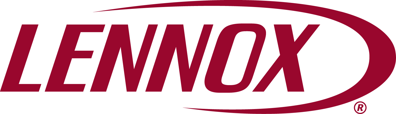 Logo with the text "LENNOX" in maroon, stylized with an oval swoosh design.