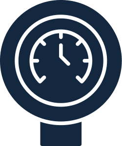 A round pressure gauge with a needle.
