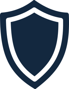 Illustration of a shield icon with a dark background and outlined border.