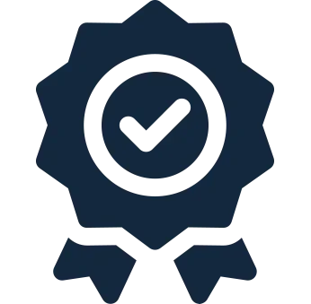 Icon of a blue award badge with a checkmark in the center.