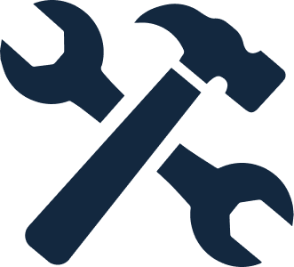 Illustration of a wrench, hammer, and screwdriver crossed over each other.