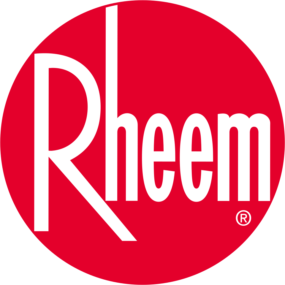 Red circle with the black text 'Rheem' in large letters.