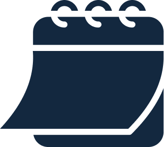 Icon of a calendar with a slightly curved edge and three binding rings at the top