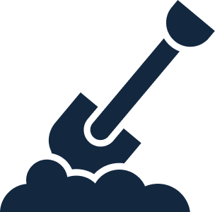 icon of a shovel breaking through a mound of soil.